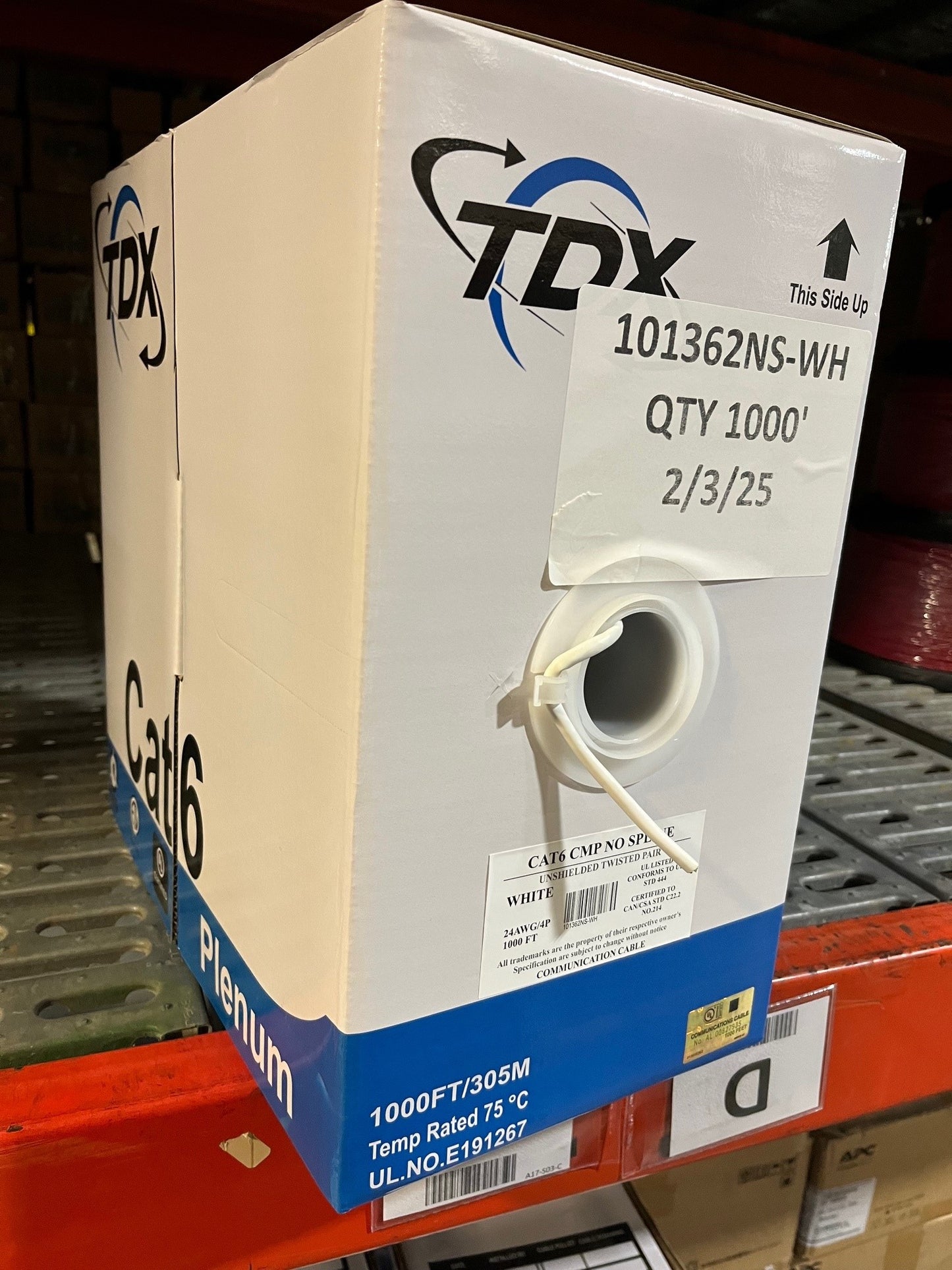 Cat6 Plenum Solid Copper UL 24 AWG 1000ft 550 MHz Ethernet Cable