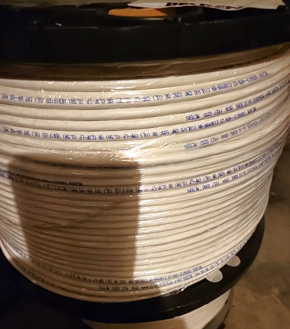 A 1000ft spool of white Belden 10GXW13 Cat6A plenum cable