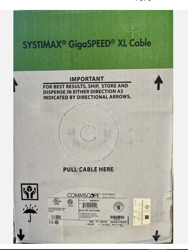 The 1000ft pull box for CommScope Systimax GigaSPEED XL Cat6 plenum cable