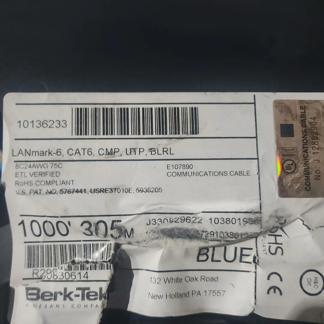 BERK-TEK | 10136233 LANmark-6 CAT6 Plenum 1000ft Blue UTP Ethernet Cable