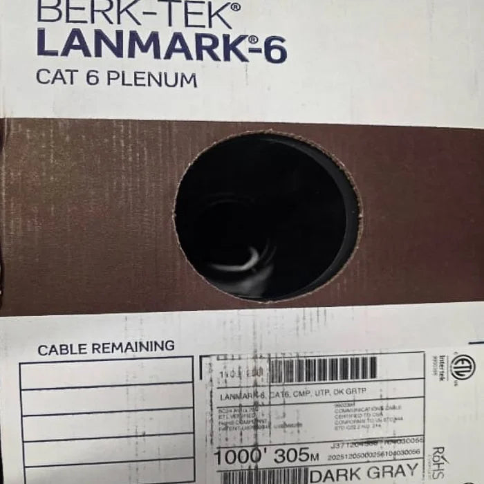 BERK-TEK | 10136230 LANmark-6 CAT6 Plenum 1000ft UTP USA Made Ethernet Cable