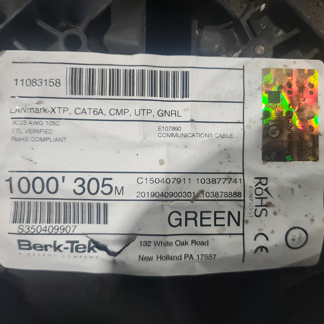 BERK-TEK | LANmark-XTP CAT6A Plenum 1000ft UTP 23AWG Ethernet Cable