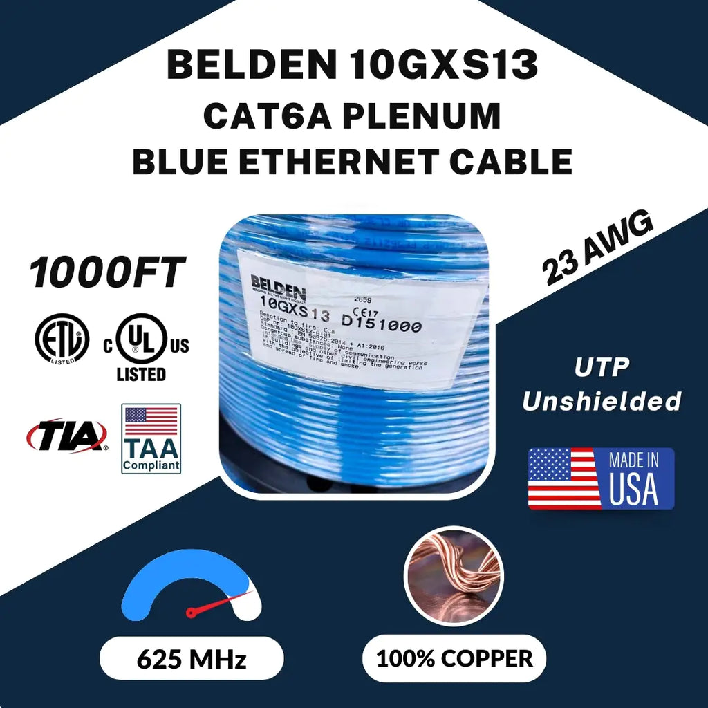 Cat6A Plenum Belden 10GXS13 Solid Copper 23AWG UTP 1000ft