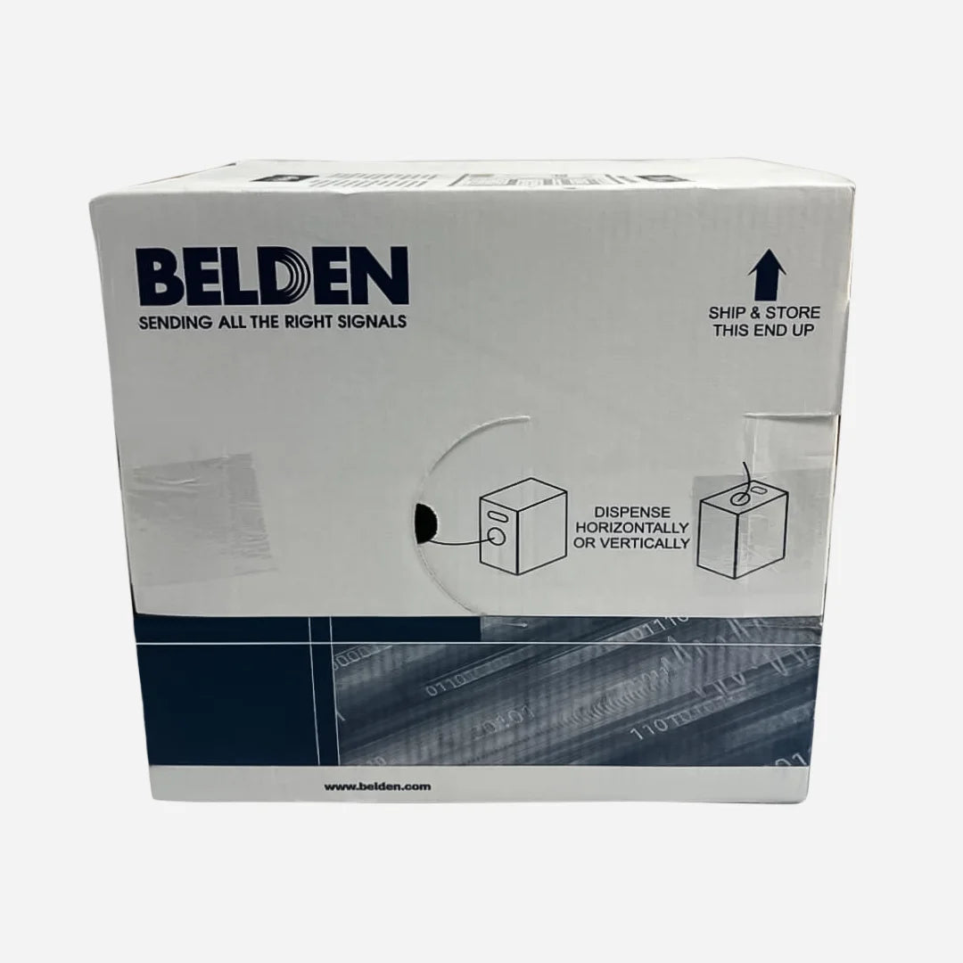 Cat6 Plenum Belden 2413 Ethernet Cable USA Made 1000ft Blue Easy Pull Box left side view