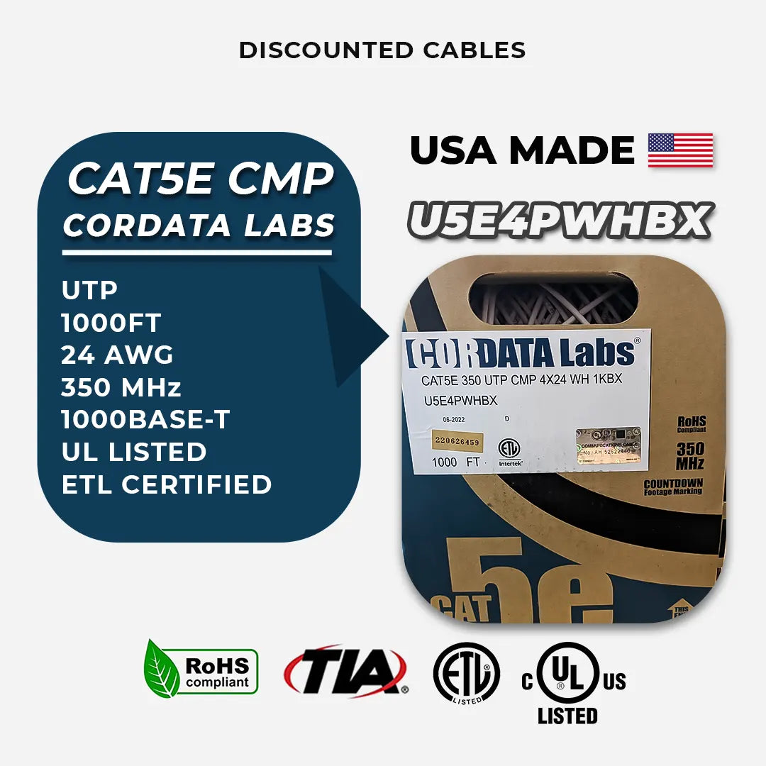 Cat5E Plenum Cordata Labs Solid Copper 1000ft Ethernet Cable