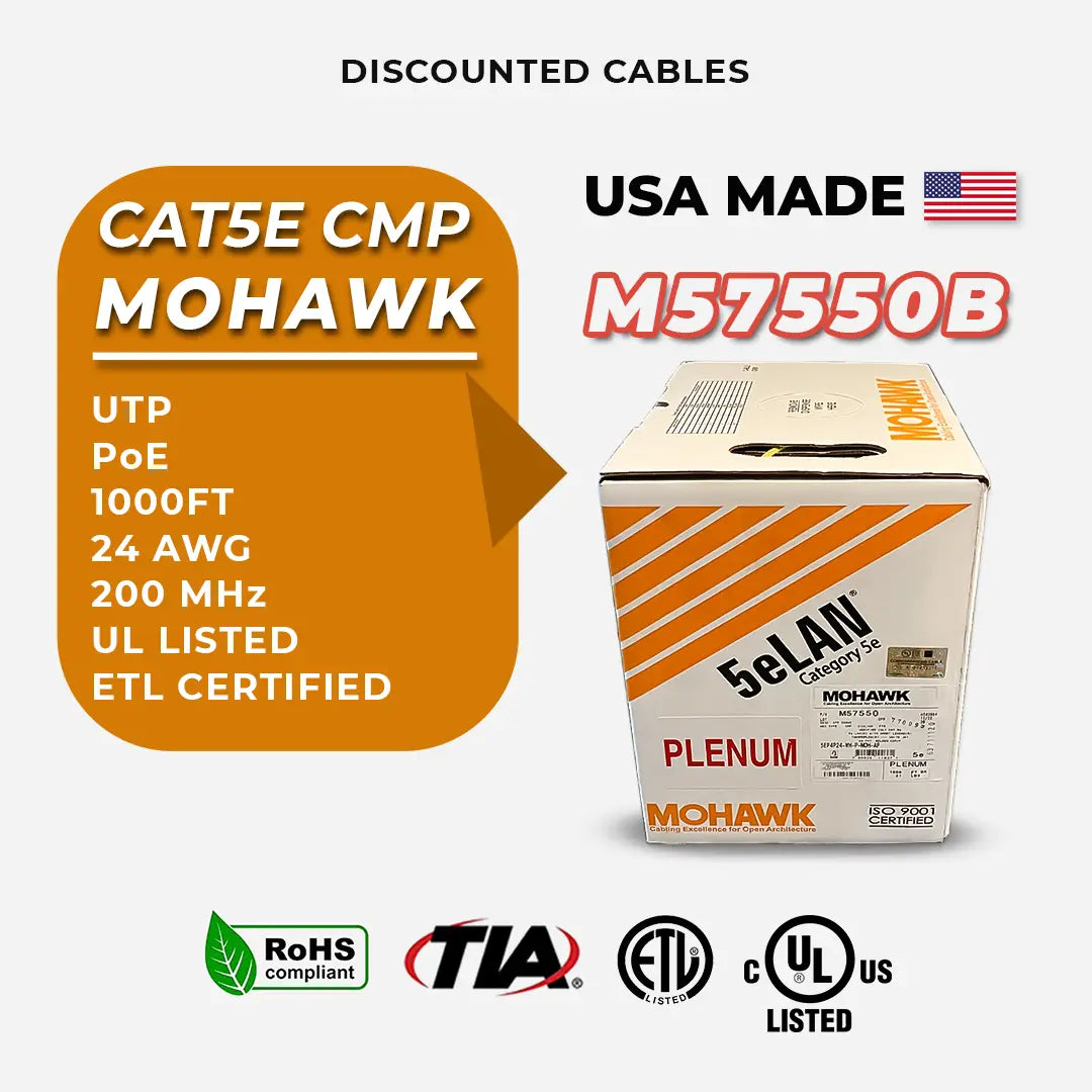 Mohawk M57550B CAT5E Plenum Solid Copper 1000ft USA Made Ethernet Cable
