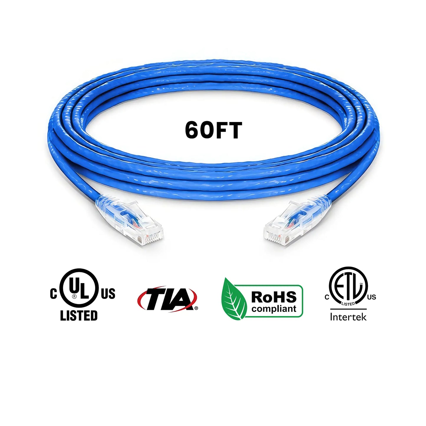 Cat5e Ethernet Patch Cables Booted Blue 60ft