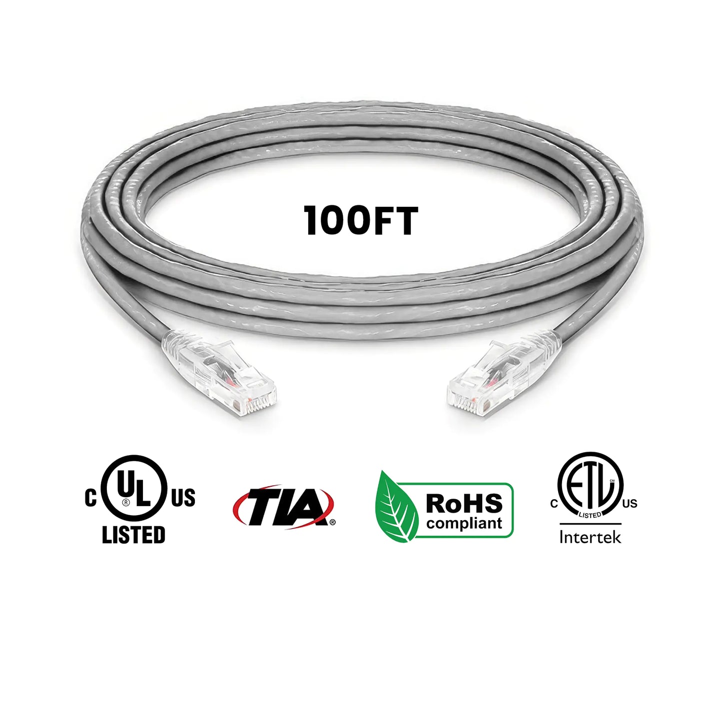 Cat5e Ethernet Patch Cables Booted Grey 100ft