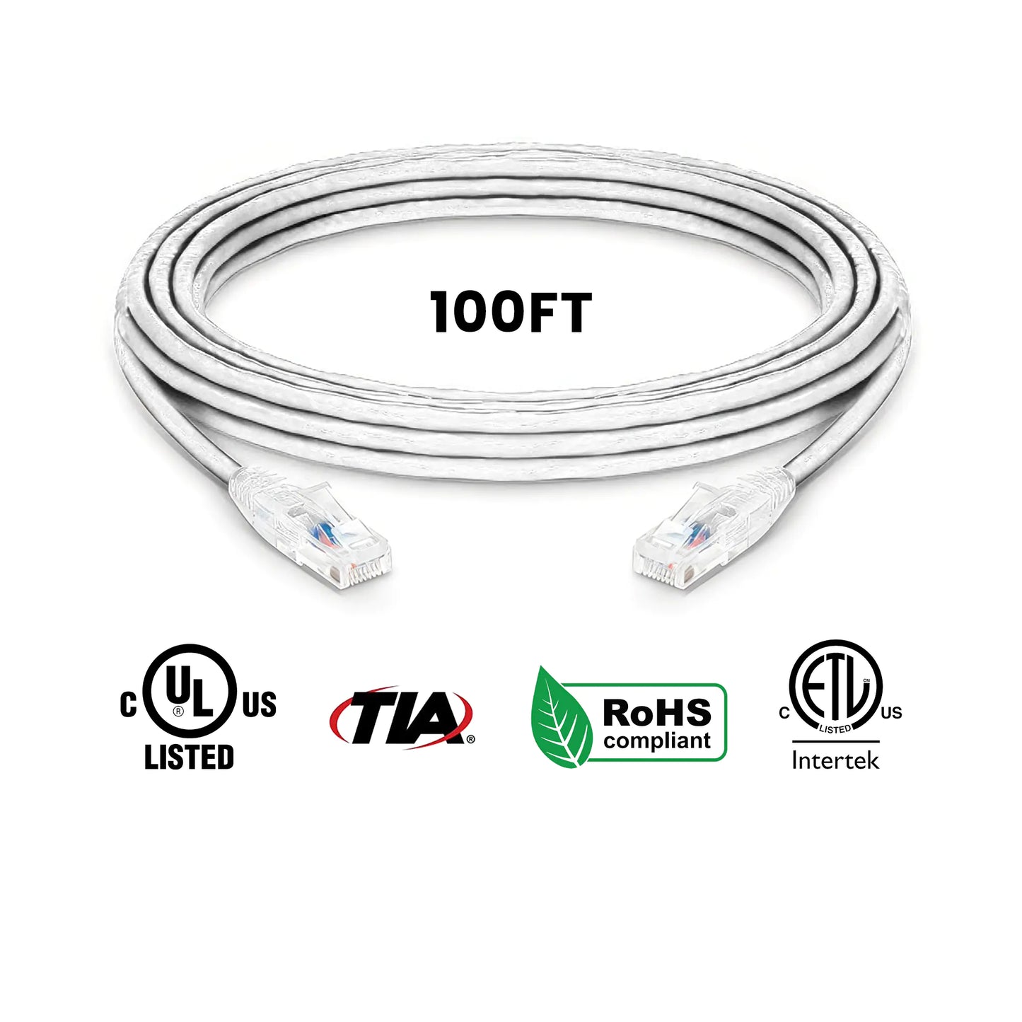 Cat5e Ethernet Patch Cables Booted White 100ft