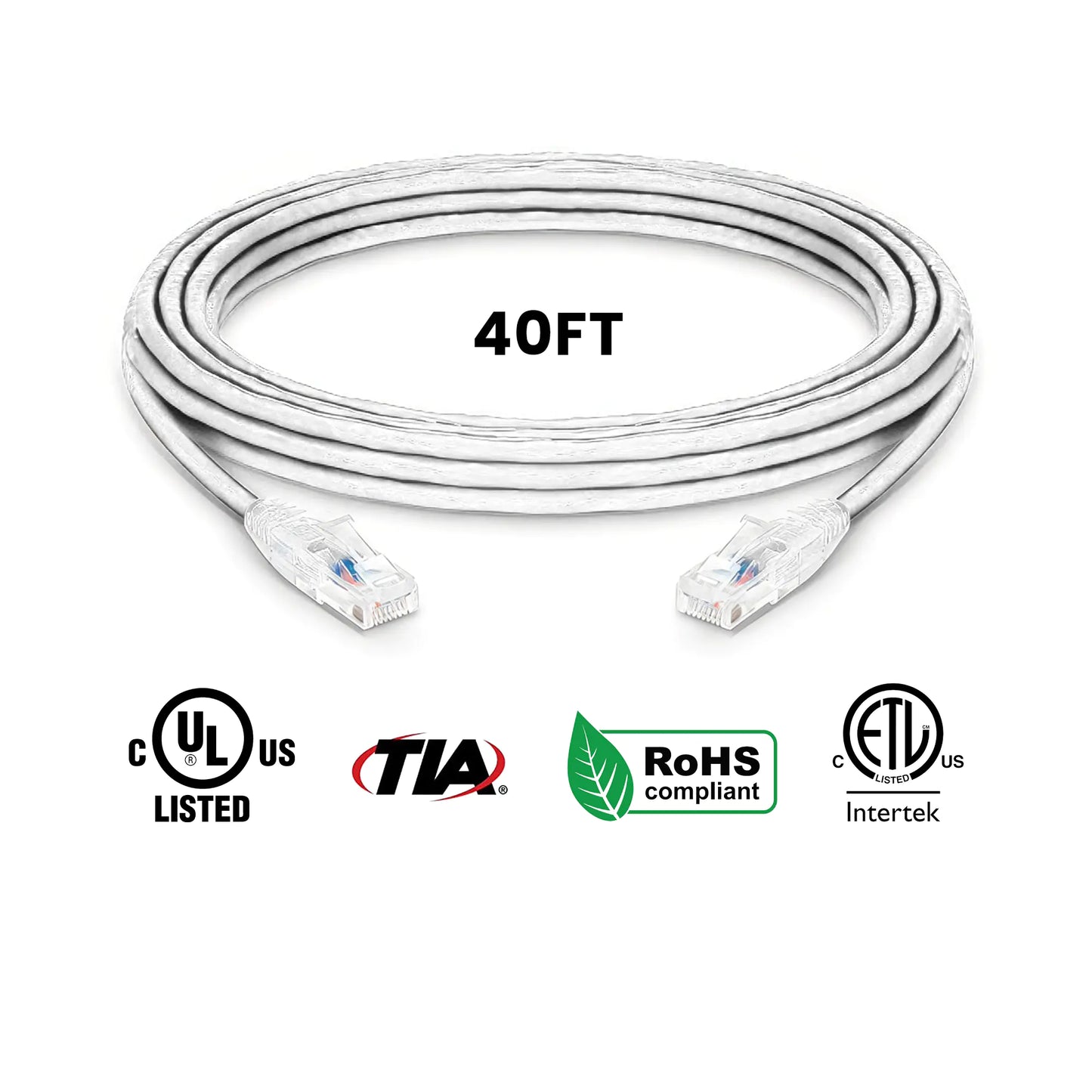Cat5e Ethernet Patch Cables Booted White 40ft