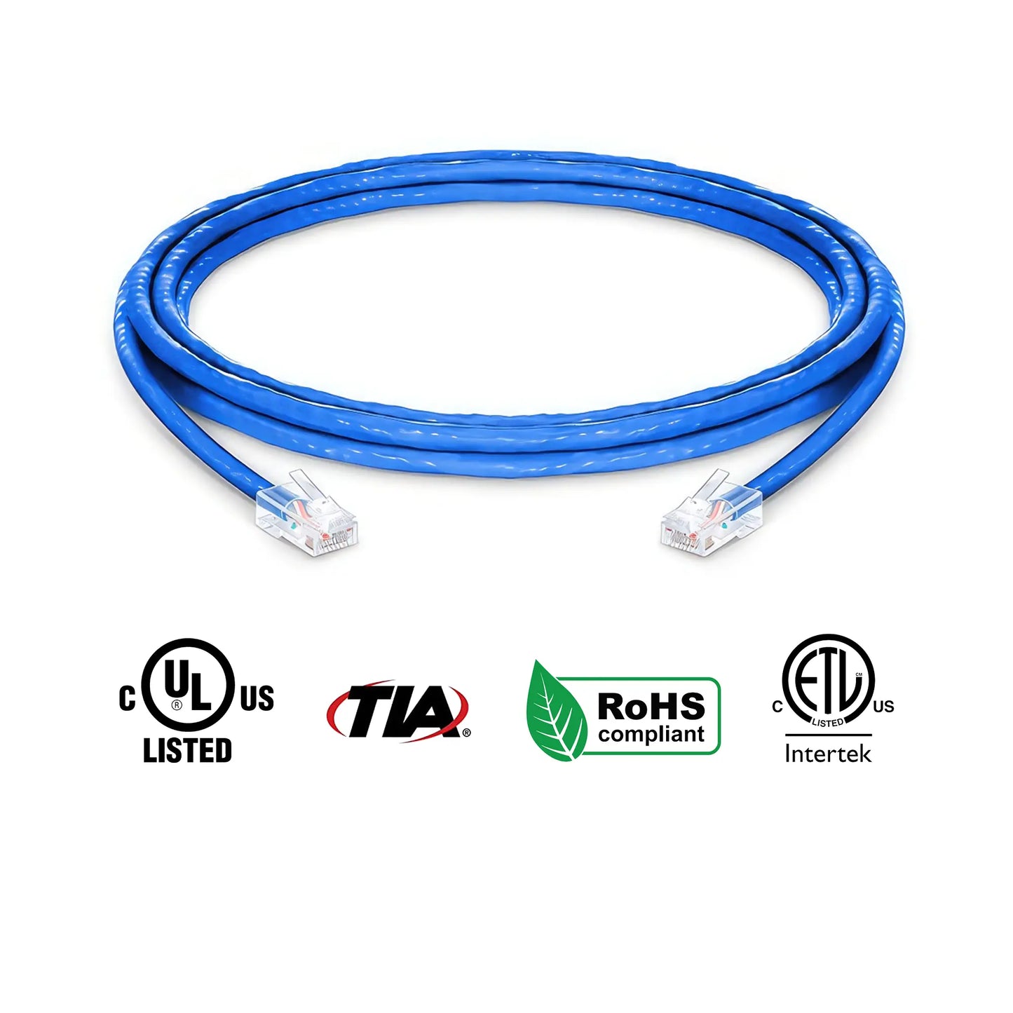 Cat5e Ethernet Patch Cables Non Booted UL Listed Blue Cable 10ft