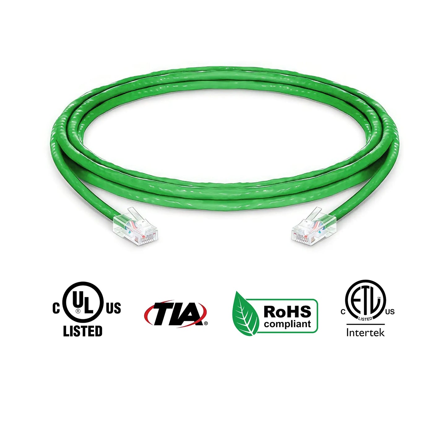 Cat5e Ethernet Patch Cables Non Booted UL Listed Green Cable 10ft