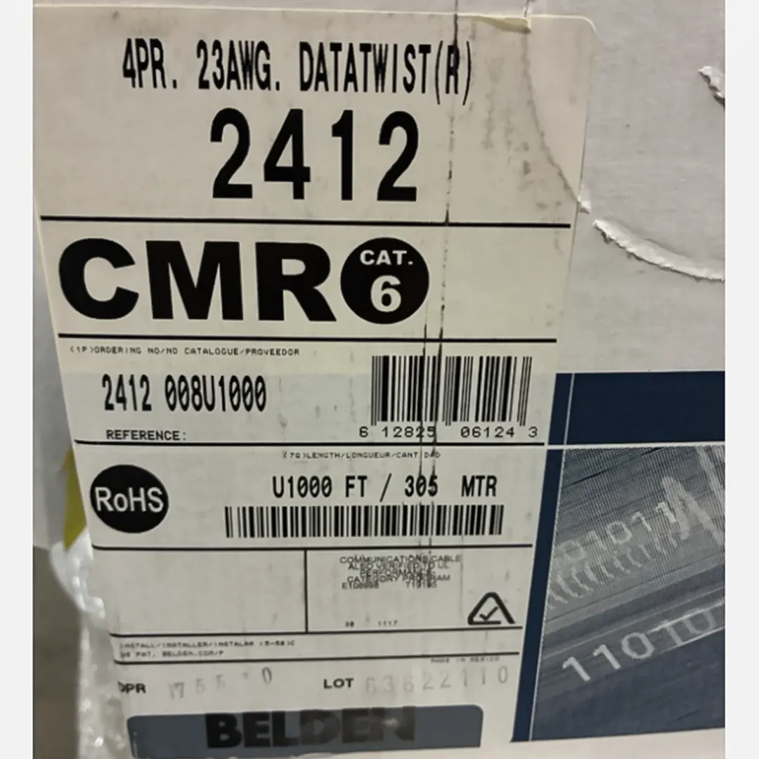 Cat6 Riser Belden 2412 1000ft USA Made 23AWG UL Listed Ethernet Cable