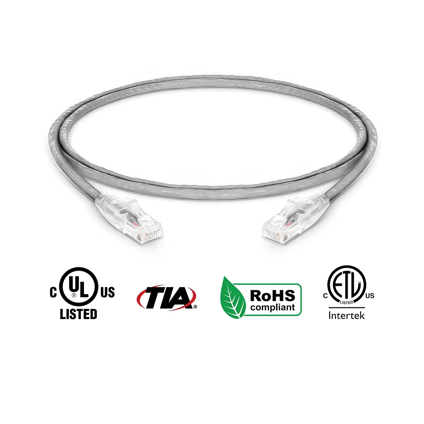 Cat6A Patch Cable Bare Copper 24 AWG Gray Ethernet 3ft
