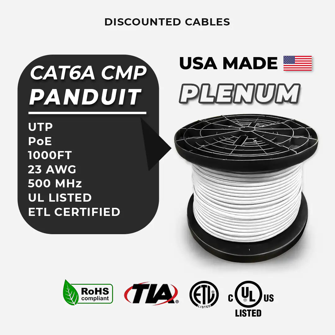 Cat6A Plenum Panduit UL Listed 1000ft White USA Made Ethernet Cable