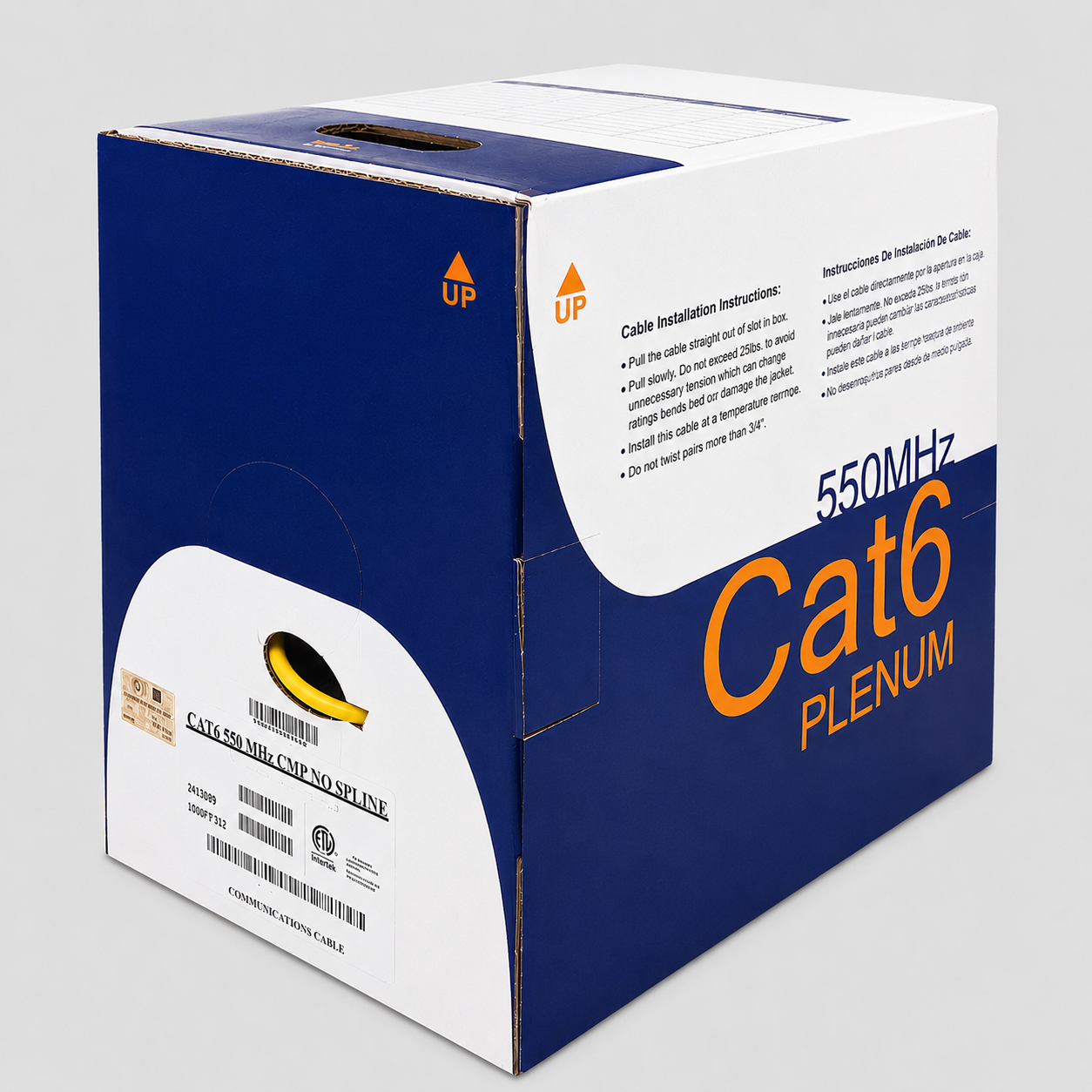 Cat6 Plenum Wavenet 6E04UPSPLSXX4N No Spline 550MHz UTP 23AWG 1000ft Ethernet Cable