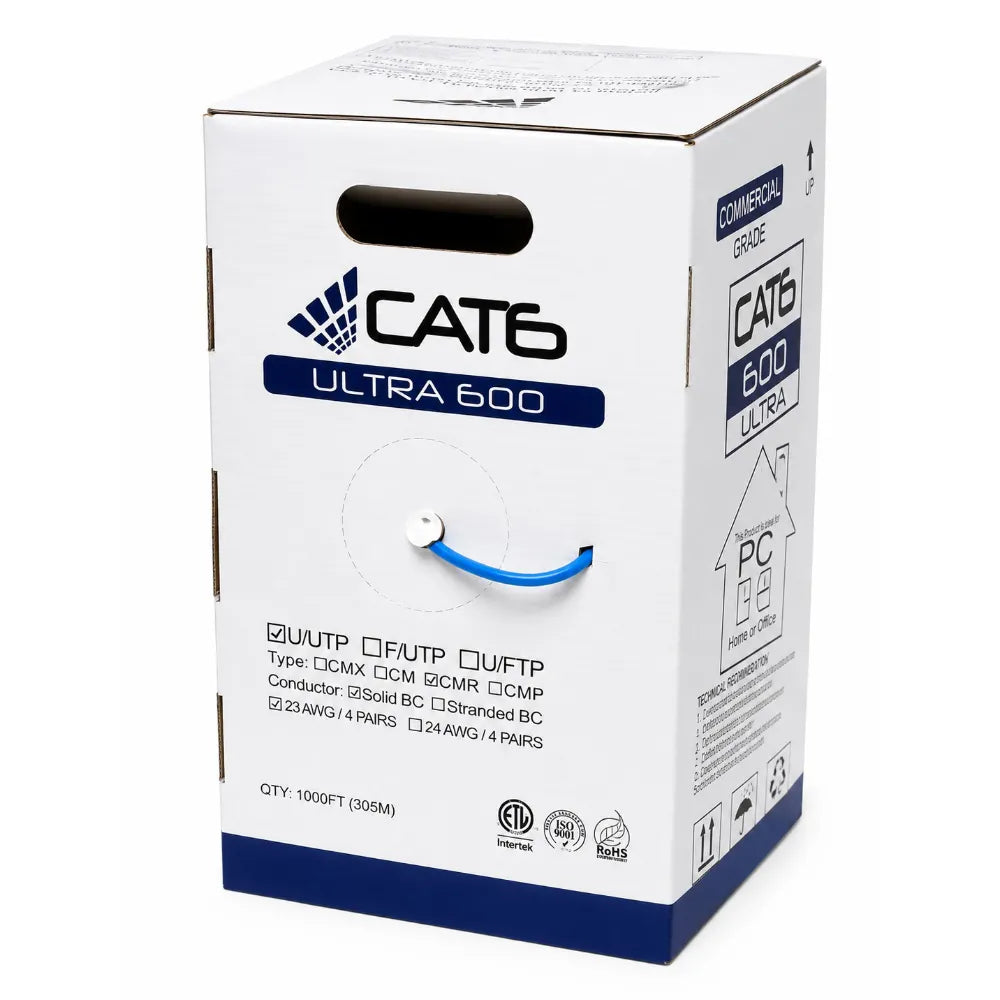 Nippon Labs Cat6 Riser UTP Ultra 600 23AWG UL Listed CMR 600MHz 1000ft Ethernet Cable