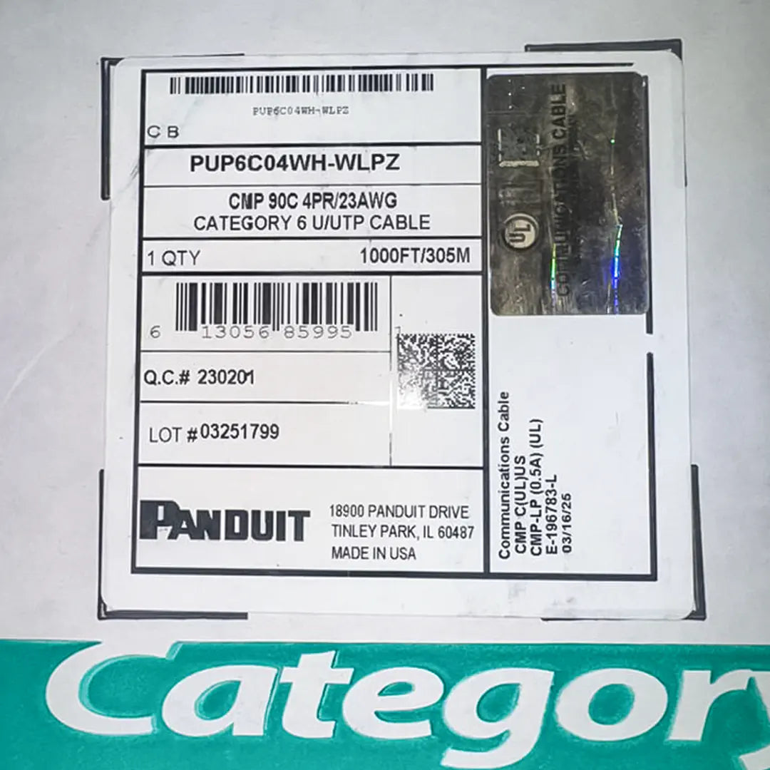 Panduit PUP6C04WH-WLPZ Cat6 Plenum U/UTP 1000ft White Ethernet Cable