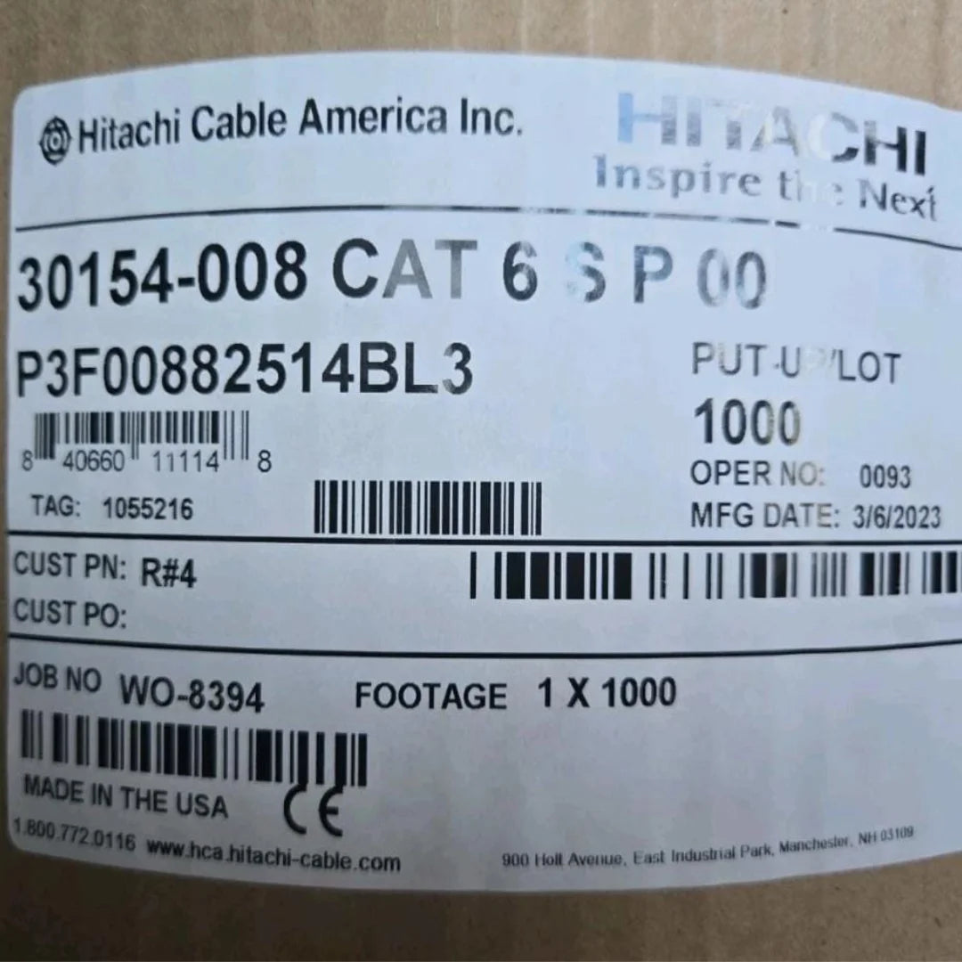 Proterial Hitachi 630154-008 Cat6 Plenum 23AWG F/UTP 1000ft Blue Ethernet Cable