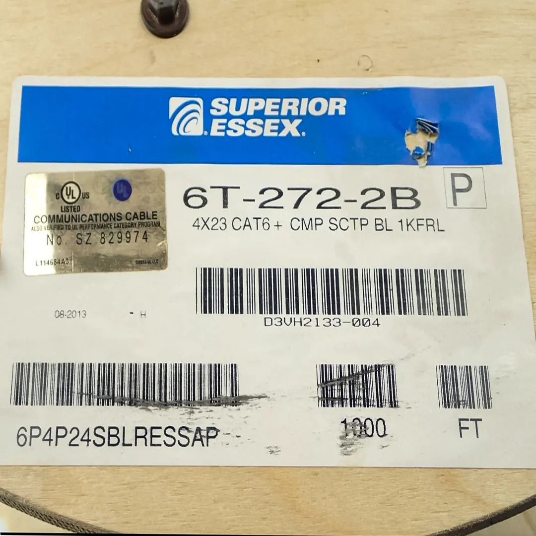 Superior Essex Cat6 Plenum 6T-272-2B F/UTP 23AWG 500MHz Blue 1000ft Ethernet Cable