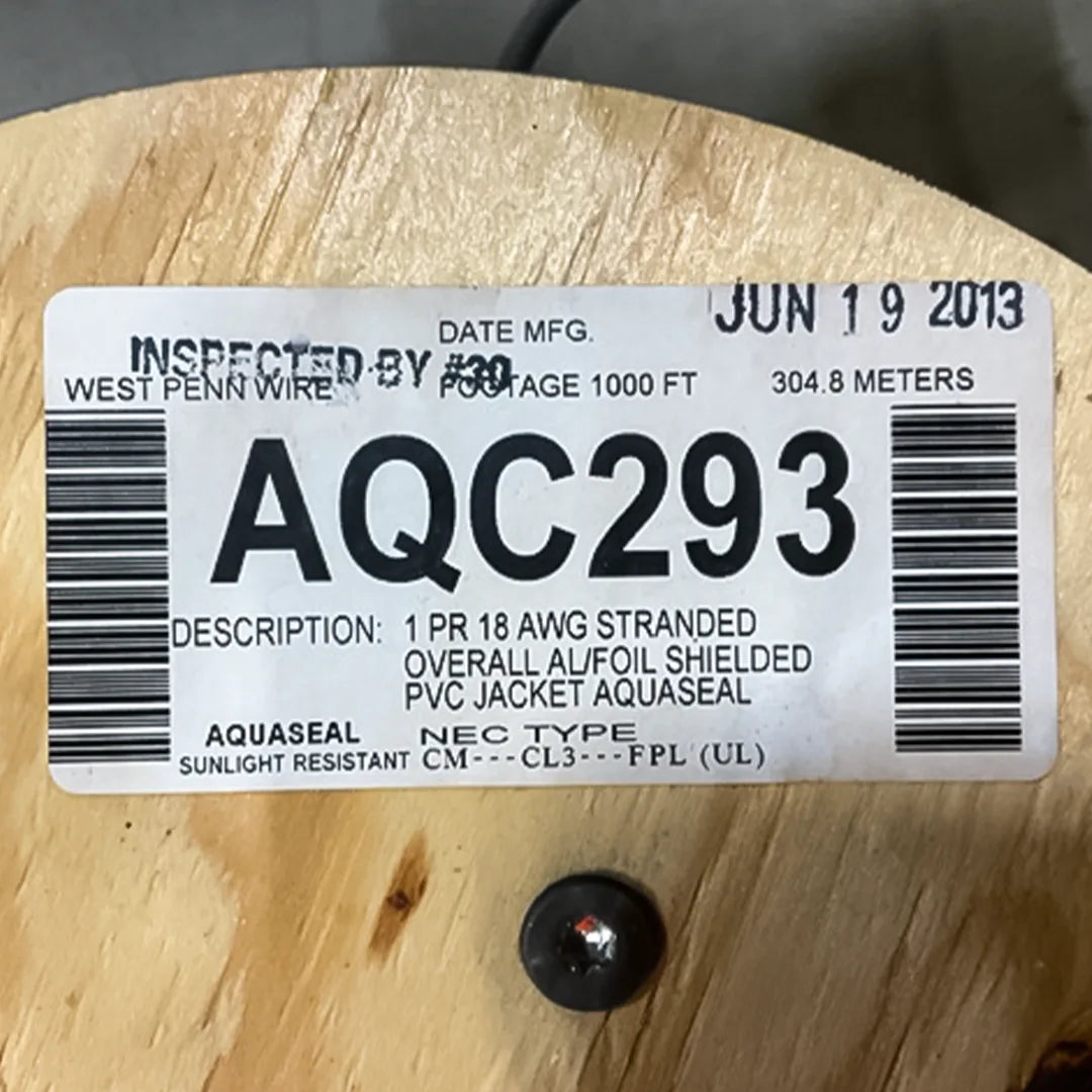 West Penn Wire AQC293 18/2 Foil Shielded 1000ft Audio Cable with Aquaseal Water Blocking
