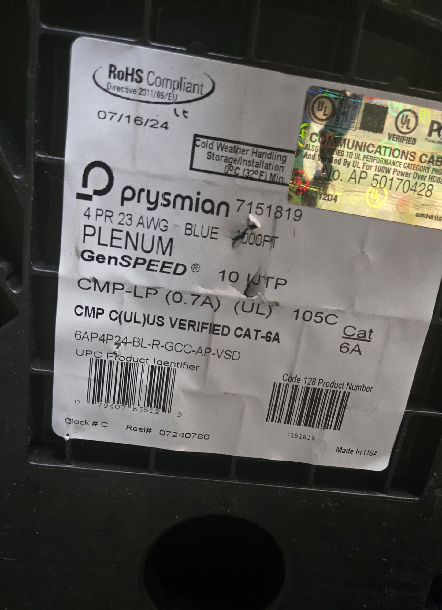 GenSPEED 7151819 Cat6A Plenum cable