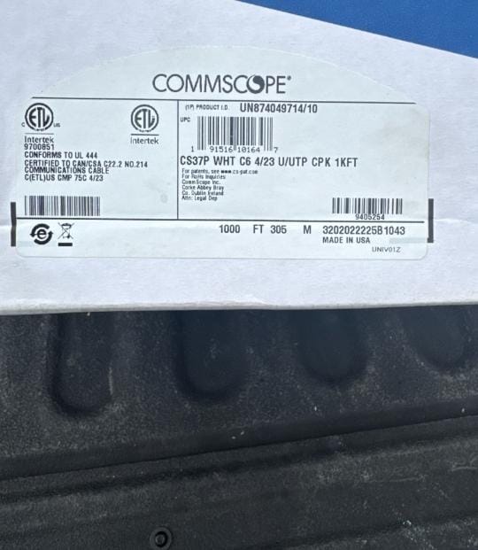 CommScope CS37P Cat6 Plenum 23AWG White Solid Copper 1000ft Cable