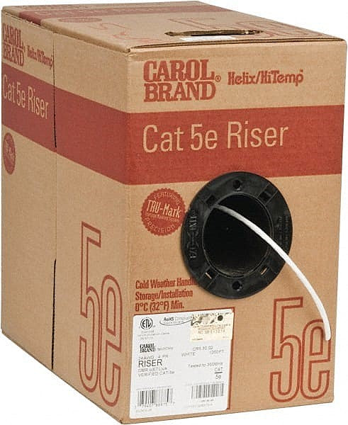 A 1000ft pull box of Carol Brand Cat5e Riser white cable