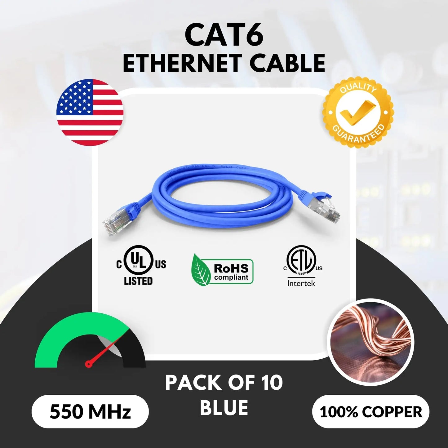 Cat6 UL Listed Booted Patch Cord, Blue