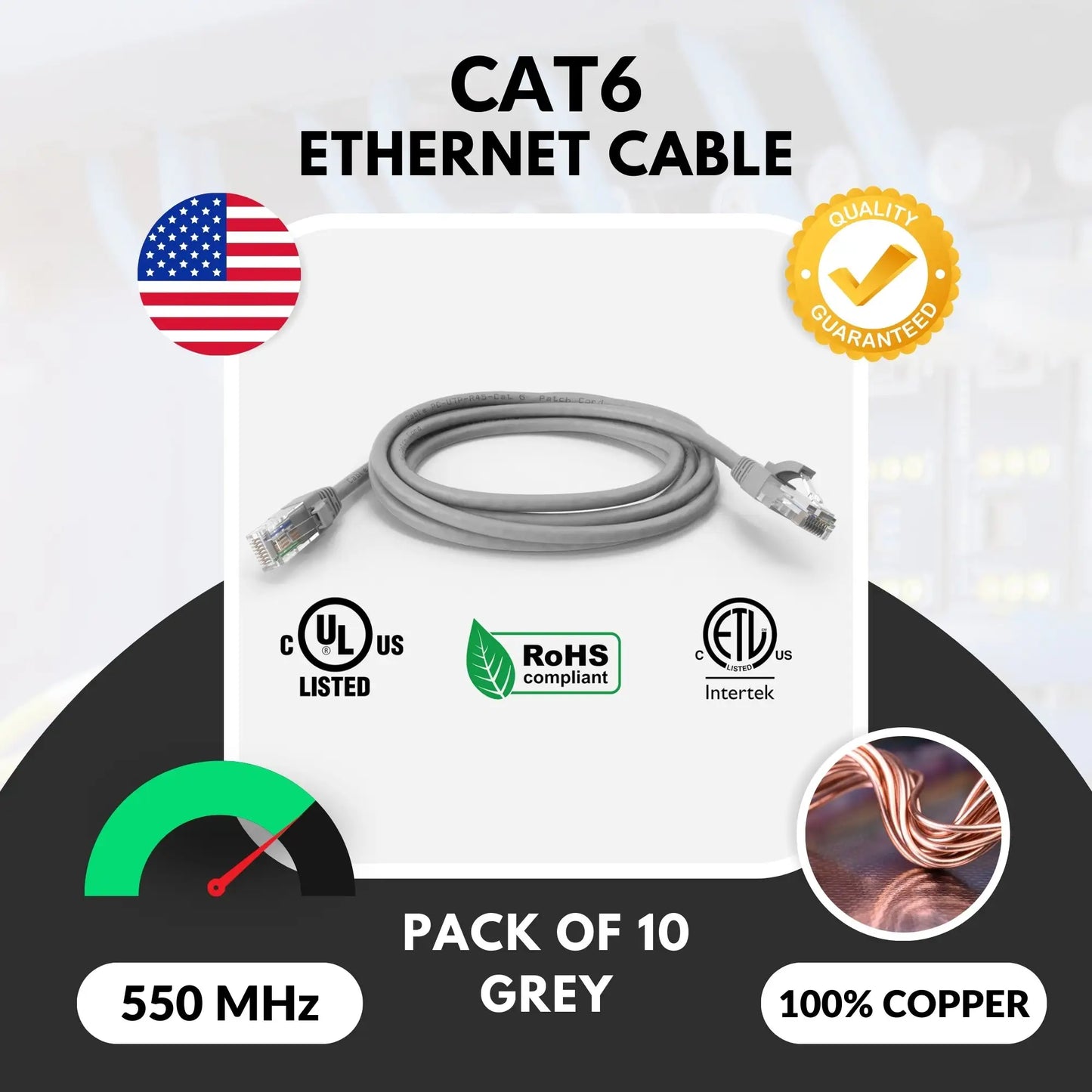Cat6 UL Listed Booted Patch Cord, Grey
