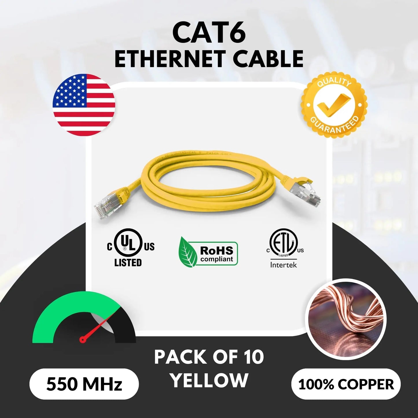 Cat6 UL Listed Booted Patch Cord, Yellow