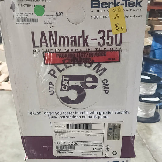 BERK-TEK | 10032076 LANmark-350 CAT5E Plenum 1000ft Red Ethernet Cable