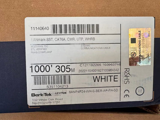Lanmark 6 Riser BERK-TEK | 11140640 CAT6A Riser 1000ft White 23 AWG UTP Ethernet Cable