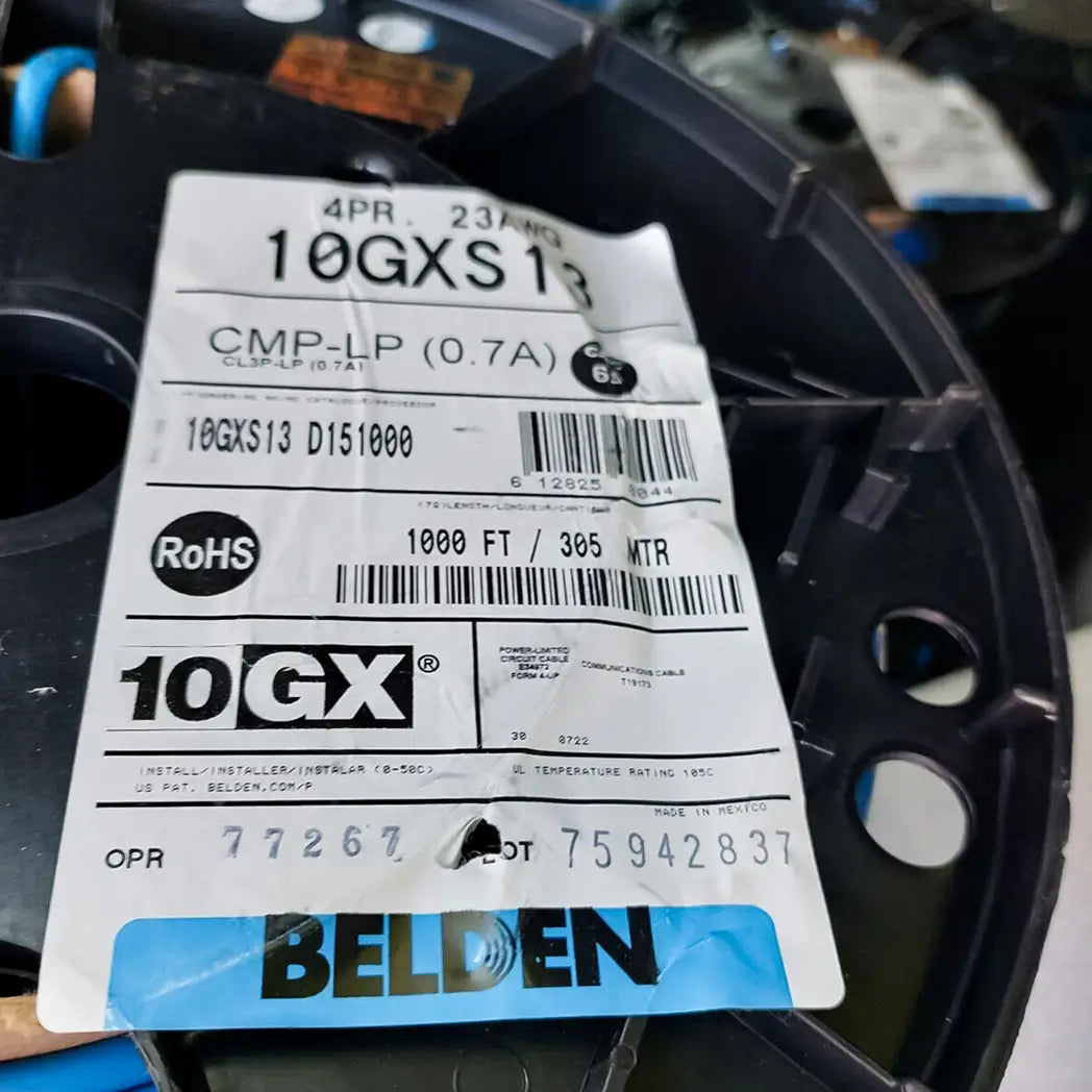 Belden Cat6A Plenum 10GXS13 Cable info tag