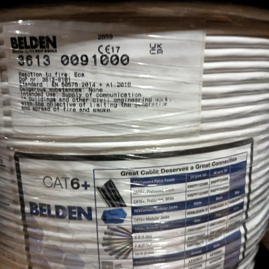 Belden 3613 Cat6+ Plenum Solid Copper 23AWG UTP CMP 1000ft White Ethernet Cable