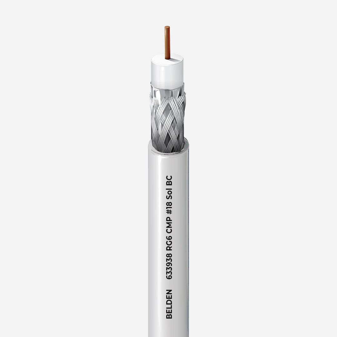Belden 633938 RG6 Plenum CATV MATV Duofoil Braid 1000ft White Open View Cable