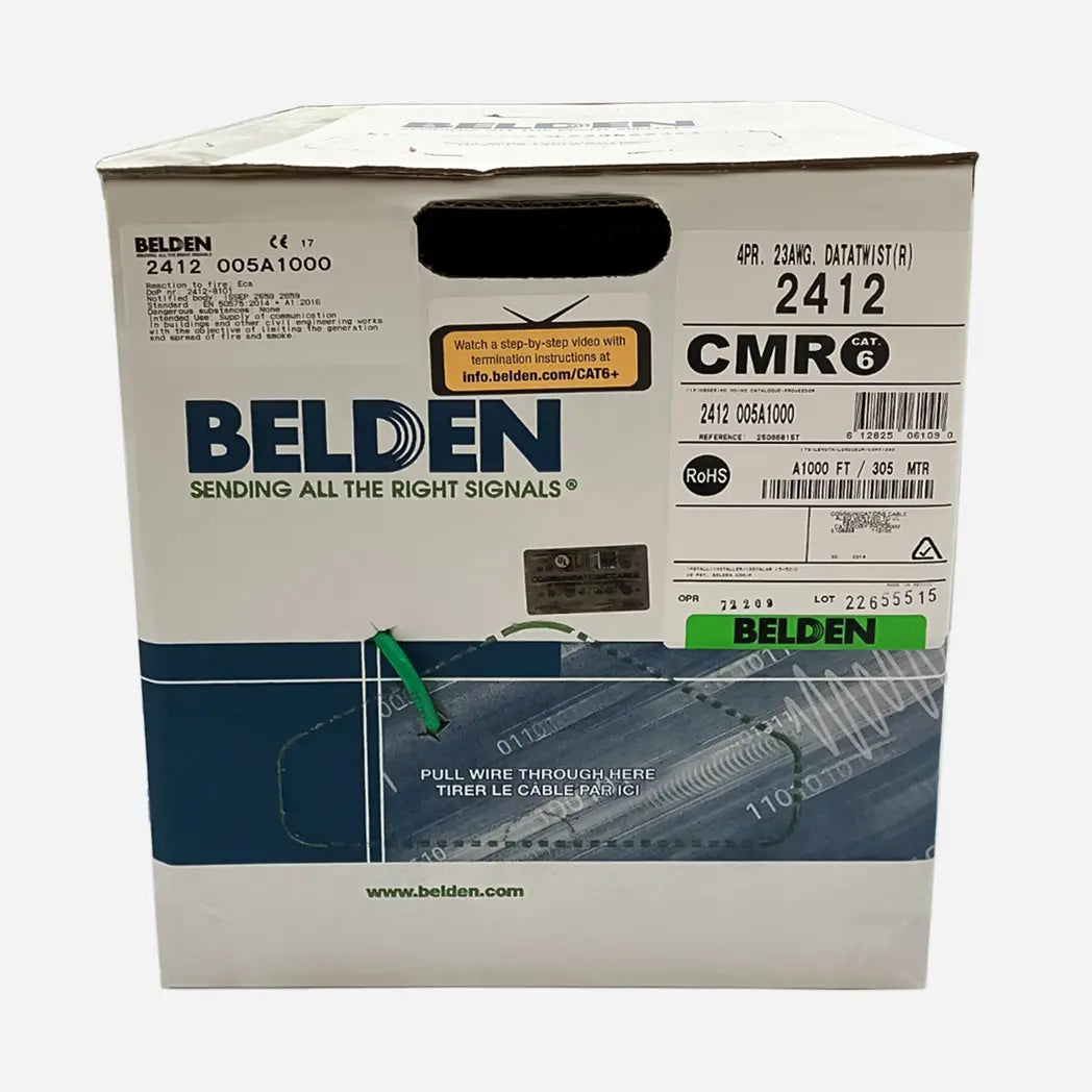 Cat6 Riser Belden 2412 1000ft USA Made 23AWG UL Listed Ethernet Cable