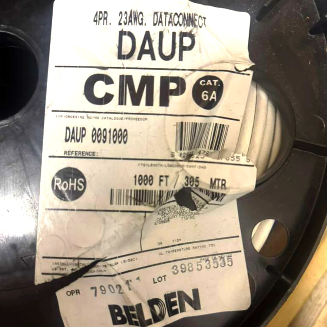 Belden DAUP Cat6A Plenum White 23 AWG Solid Copper USA Made 1000ft Ethernet Cable