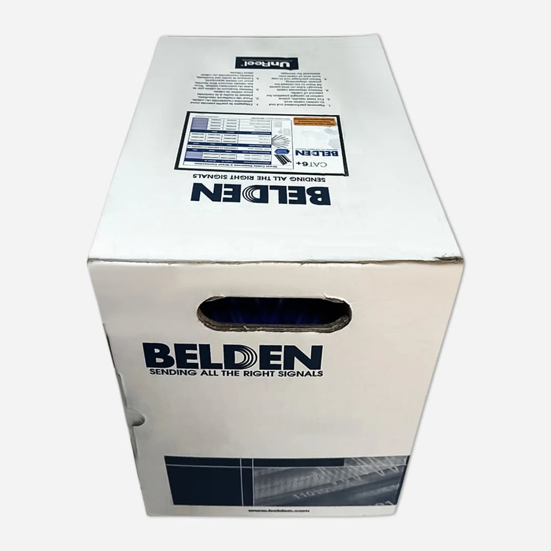 Belden Cat6 Plenum 2413 Blue 1000ft USA Made Cable Easy Pull Box Top view