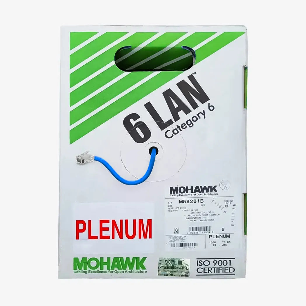 CAT6 Plenum Mohawk M58283B Solid Copper Ethernet Cable Blue 1000ft