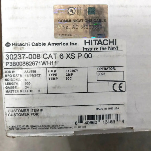 CAT6 XS Plenum Proterial 30237-8 UTP 500ft Ethernet Cable