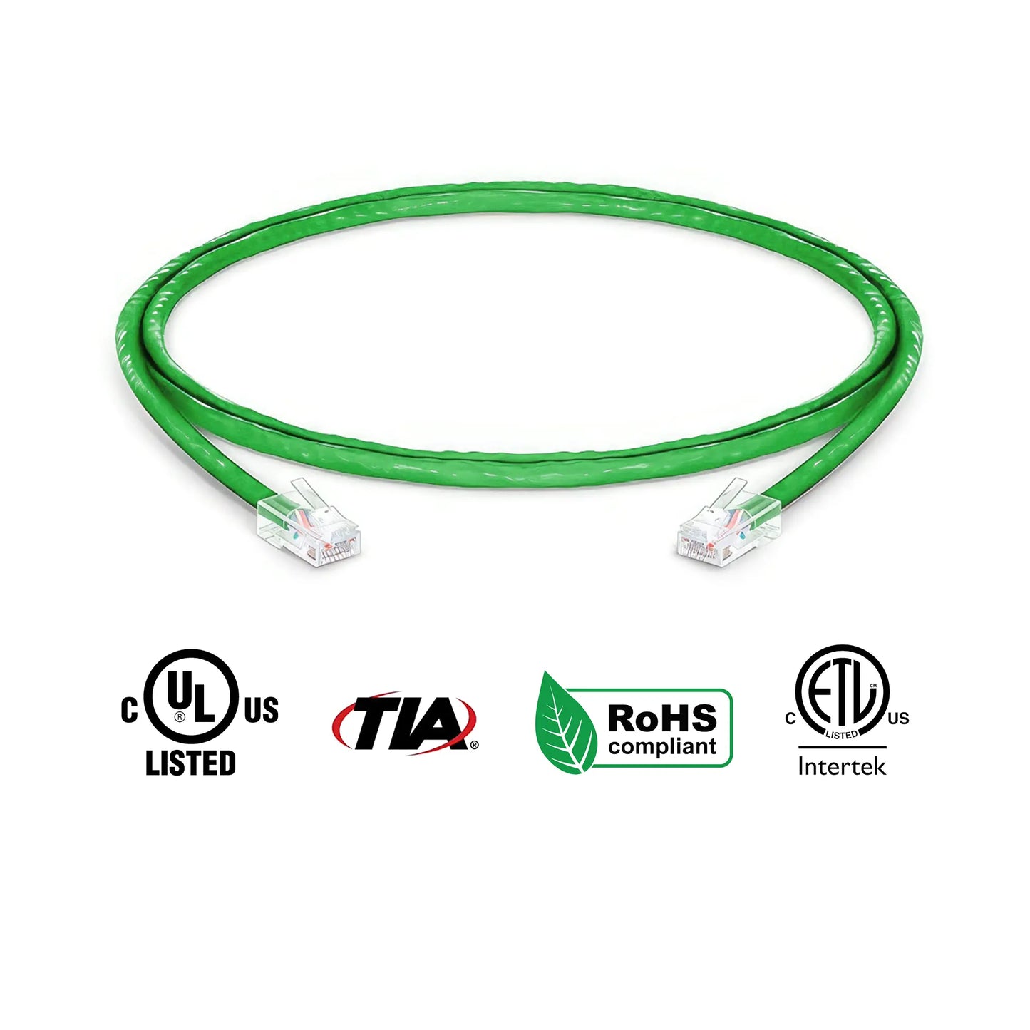 Cat5e Ethernet Patch Cables Non Booted UL Listed Green Cable 3ft