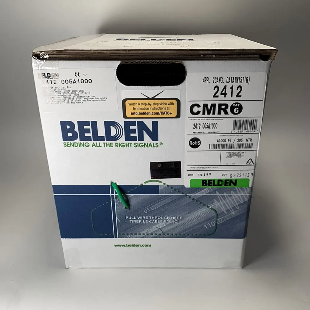 Cat6 Plenum Belden 2412 Green 1000ft Riser Cable Box front view