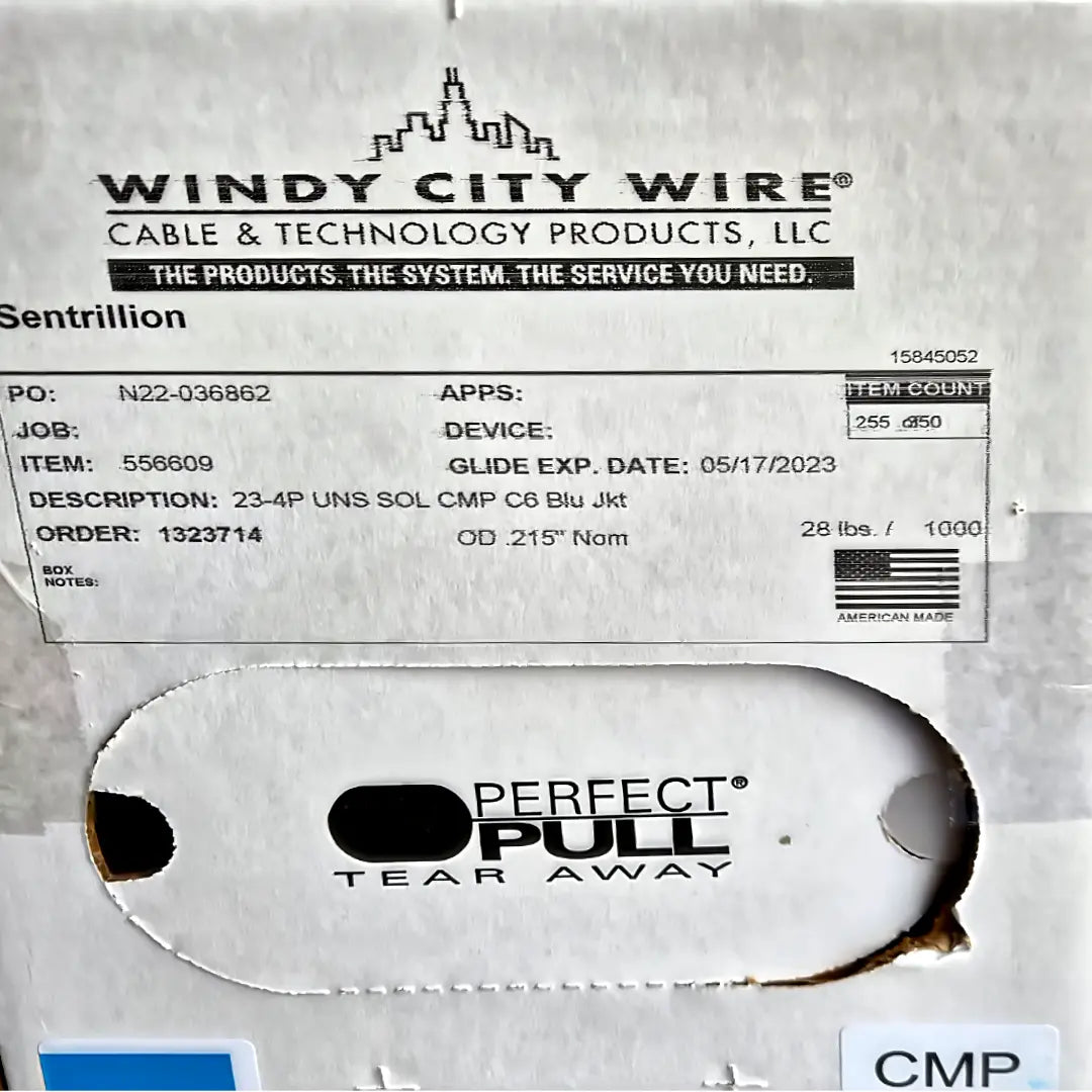 Windy City Wire Cat6 Plenum 556609 23AWG UTP 550MHz Blue 1000ft Ethernet Cable