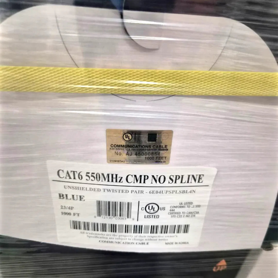 Cat6 Plenum Wavenet No Spline 550MHz UTP 23AWG 1000ft Ethernet Cable