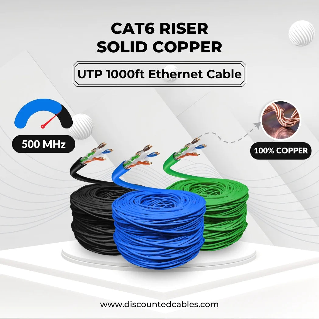 Cat6 Solid Copper UTP 1000ft 23AWG Riser Rated (CMR) 500 Mhz Pure Copper