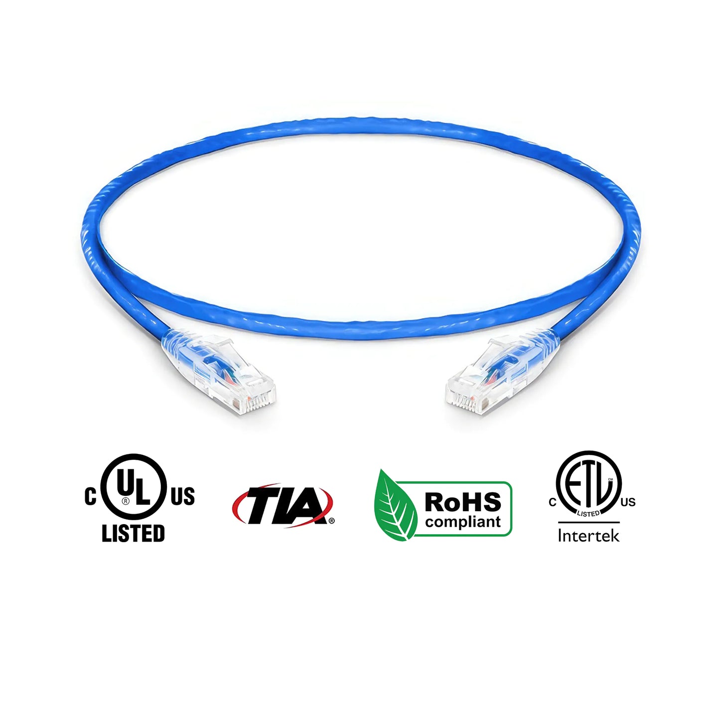 Cat6A Patch Cable Bare Copper 24 AWG Blue Ethernet 2ft