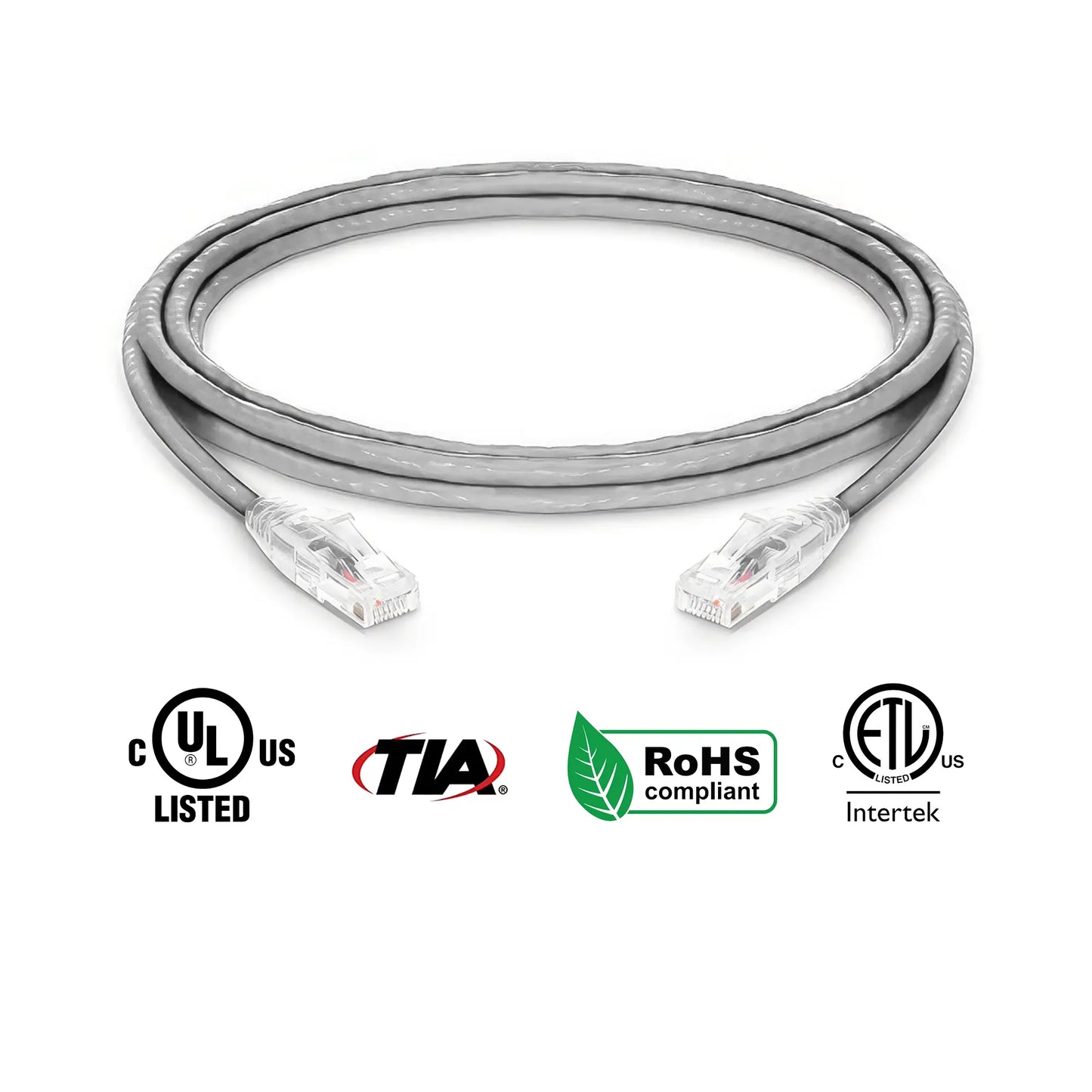 Cat6A Patch Cable Bare Copper 24 AWG Gray Ethernet 15ft