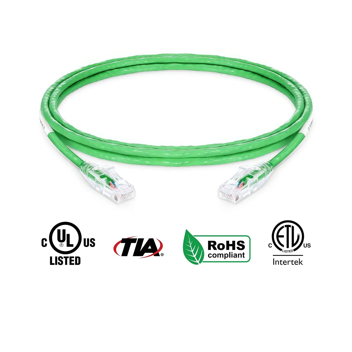 Cat6A Patch Cable Bare Copper 24 AWG Green Ethernet 4ft