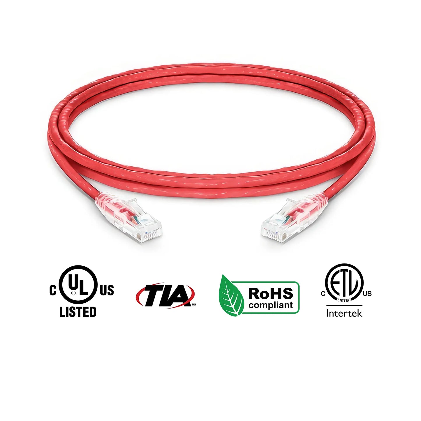 Cat6A Patch Cable Bare Copper 24 AWG Red Ethernet 4ft